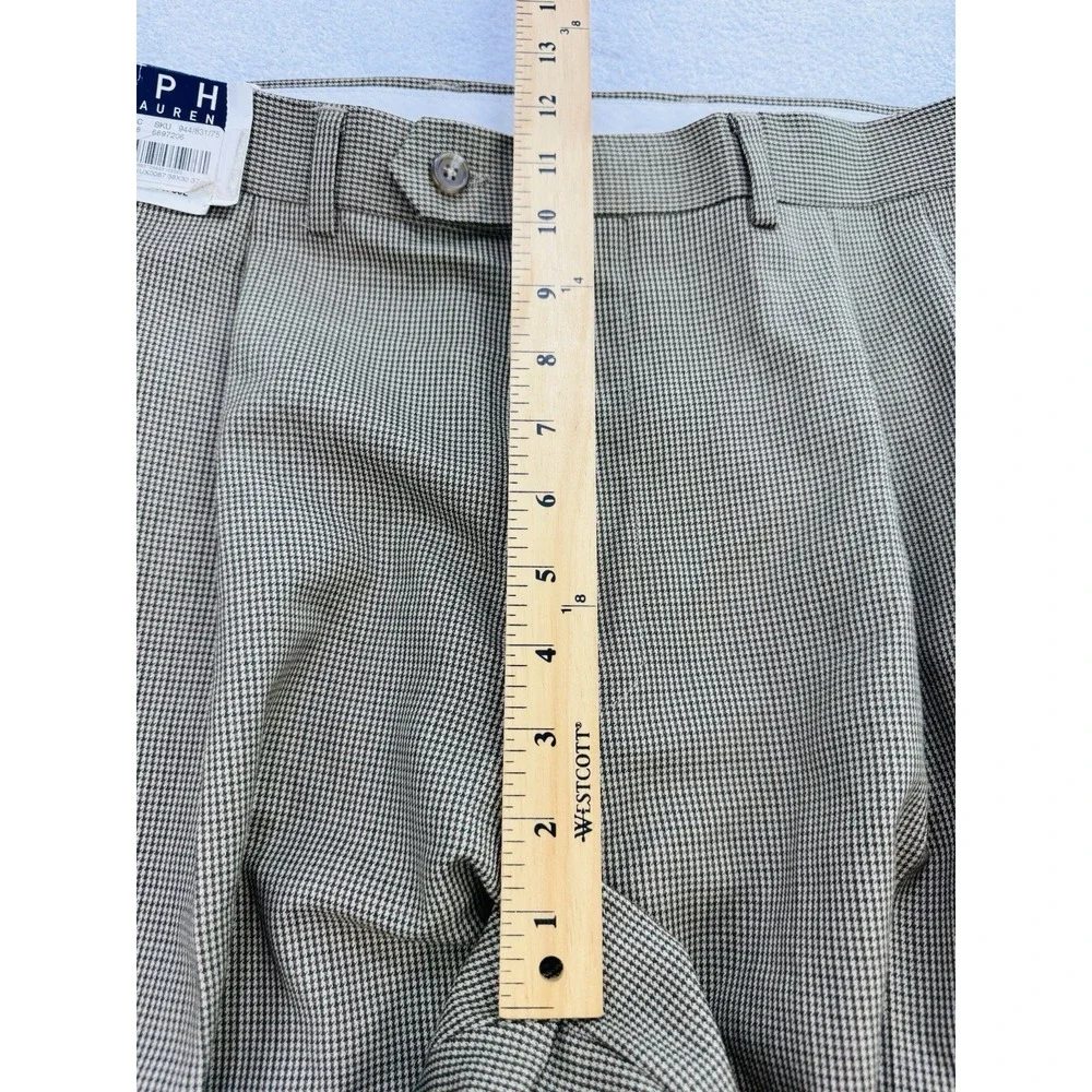 Ralph Lauren Mens Dress Pants 38x30 Brown Houndstooth Slacks Cuff 370217 NWT
